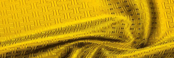 Texture de fond, motif. Jaune, tissu de soie moutarde avec un — Photo