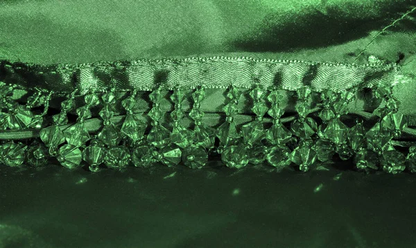 Postcard background texture, deep emerald silk fabric, high reso — Stock Photo, Image