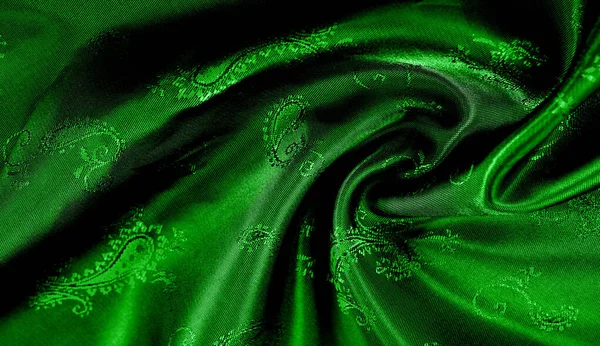 Textura, fondo, patrón Tela de gasa de seda verde con un pa — Foto de Stock
