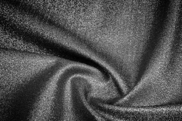 Textura, fundo, padrão. Pano preto cinza revestido com um met — Fotografia de Stock
