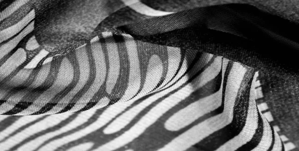 Texture, background, pattern, wallpaper. Black white silk fabric — Stock Photo, Image