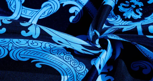 Textura, fundo, tecido de seda preta com um padrão monograma E — Fotografia de Stock