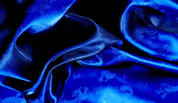 Текстура, фон, рисунок Синий шелк шифон ткани с pai — стоковое фото