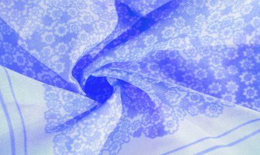 Doku, desen, beyaz bir arka plan üzerinde mavi ipek kumaş, çiçek