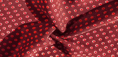 Doku arka plan, desen, kırmızı polka noktaları ile kırmızı ipek kumaş