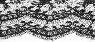 Doku, desen, beyaz bir arka plan üzerinde siyah dantel kumaş. Th