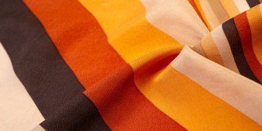 İpek kumaş, çizgili kumaş, kahverengimsi sarı kırmızı bej çizgiler, eski