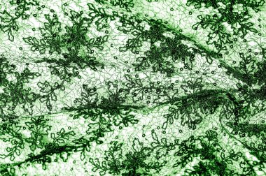 Doku, desen, beyaz bir arka plan üzerinde yeşil dantel kumaş. Th