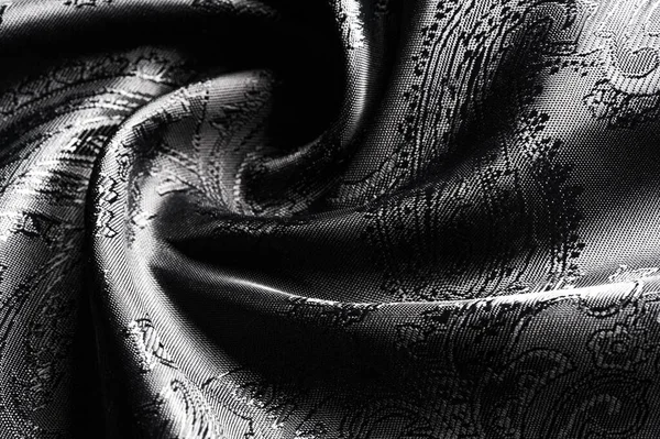 质地， 背景， 黑色钢灰色织物与佩斯利拍 — 图库照片