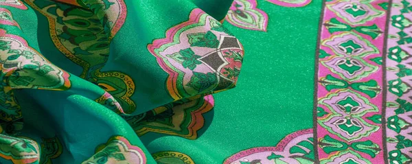 Tekstura, tło, wielokolorowe tkaniny jedwabne z wzorem — Zdjęcie stockowe
