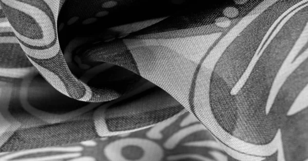 Texture, background, pattern, wallpaper. Black white silk fabric — Stock Photo, Image