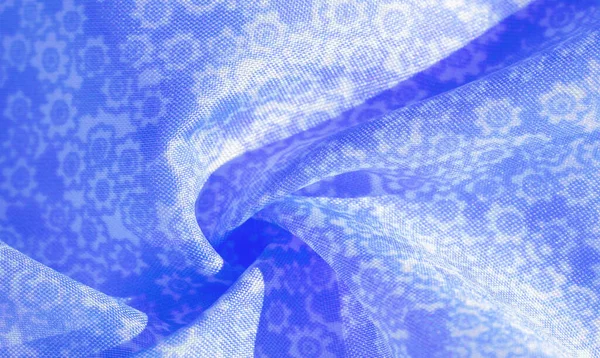 Textura, padrão, tecido de seda azul em um fundo branco, flor — Fotografia de Stock