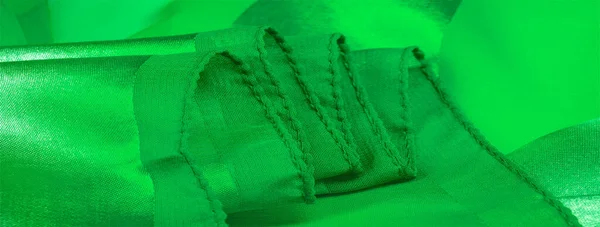 Doku, arka plan, metalik s ile yeşil ipek çizgili kumaş — Stok fotoğraf