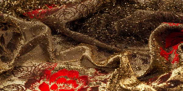 Texture, sfondo, modello, pizzo con paillettes oro lacca elastica — Foto Stock