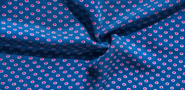 Doku arka plan, desen, kırmızı polka nokta ile mavi ipek kumaş