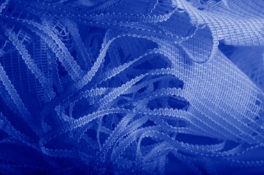 Doku, arka plan mavi tül. Hacim, yetenek veya ayrıntılı d ekleme