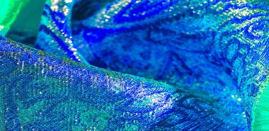 Doku arka planı, desen. mavi brokar kumaş. Organza brocad
