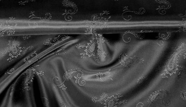 Textura, tecido chiffon de seda preta com estampa paisley. fabuloso — Fotografia de Stock