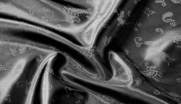 ●テクスチャー、ペイズリープリントのブラックシルクシフォン生地。素晴らしい — ストック写真