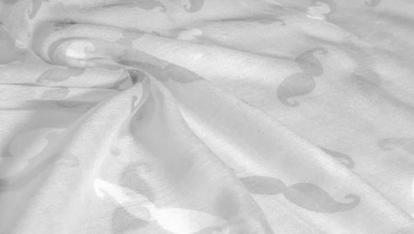 Pozadí textury, bílá hedvábná tkanina s namalovaným kresleném knírem — Stock fotografie