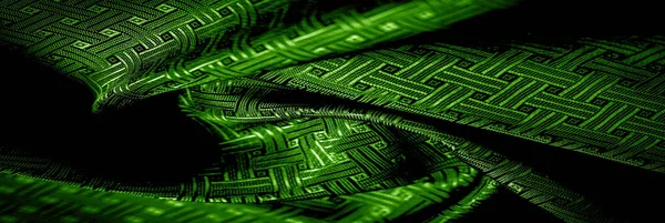 Textura de fundo tecido de seda verde com um pequeno patt quadriculado — Fotografia de Stock