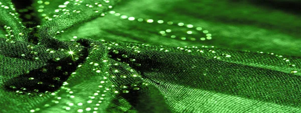 Textura, fundo, padrão, cartão postal, seda verde esmeralda com — Fotografia de Stock