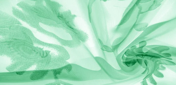 Textur Hintergrund, Muster, Tapete. weißer Seidenstoff, grün — Stockfoto