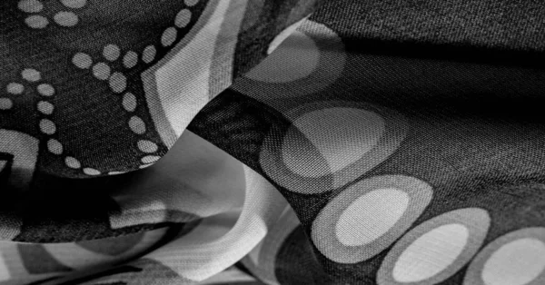 Texture, background, pattern, wallpaper. Black white silk fabric — Stock Photo, Image