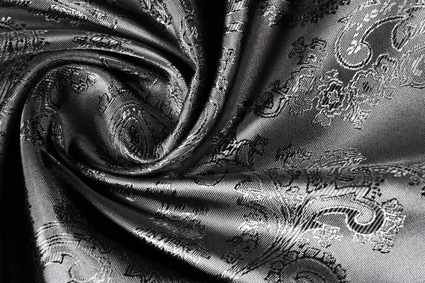Texture, background, black steel gray fabric with a paisley patt — Stock Photo, Image