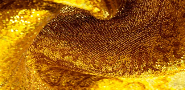 Texture background, pattern. fabric; yellow gold brocade. Organz — Stock Photo, Image