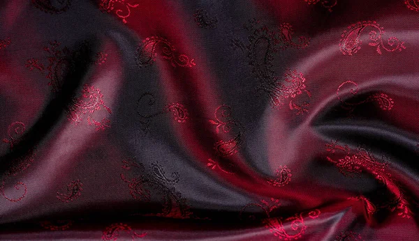 เนื้อผ้า, ผ้า, ผ้าไหมสีแดงที่มีลวดลาย paisley นี่ สวยงาม p — ภาพถ่ายสต็อก