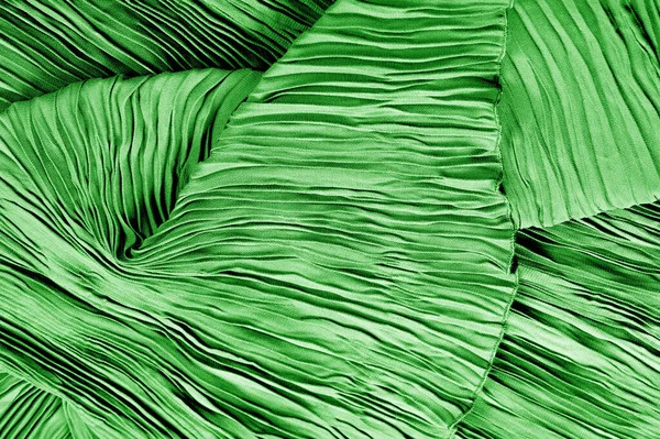 Textura, fundo, padrão, seda tecido plissado verde. Isto é... — Fotografia de Stock