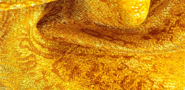 Textura de fondo, patrón. tela; brocado de oro amarillo. Organz — Foto de Stock