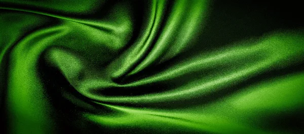 Textura, fondo, patrón. tela de seda verde foto panorámica . — Foto de Stock