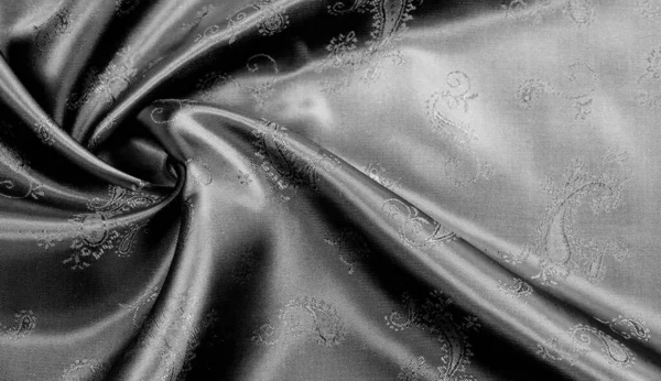 Textura, tecido chiffon de seda preta com estampa paisley. fabuloso — Fotografia de Stock