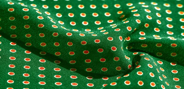 Φόντο υφή, μοτίβο, πράσινο μετάξι ύφασμα με κόκκινο πουά — Φωτογραφία Αρχείου