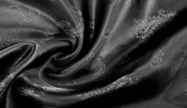 Textura, tejido de gasa de seda negra con estampado paisley. fabuloso — Foto de Stock