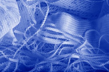 Doku, arka plan mavi tül. Hacim, yetenek veya ayrıntılı d ekleme