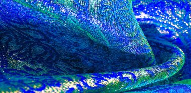 Doku arka planı, desen. mavi brokar kumaş. Organza brocad