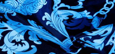 doku, arka plan, monogram desenli siyah ipek kumaş E