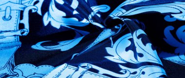 doku, arka plan, monogram desenli siyah ipek kumaş E