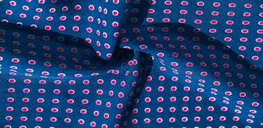 Doku arka plan, desen, kırmızı polka nokta ile mavi ipek kumaş