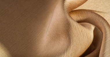 Arka plan, desen, doku, bej altın ipek kumaş Pürüzsüz mat bir kaplamaya sahiptir ve hafif bükümlü bir iplik sayesinde dayanıklıdır. Tasarımdan projelerinize kadar her şey için bu lüks kumaşı kullanın