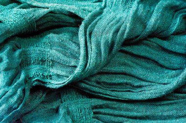 desen, şekil, arka plan. Kadın eşarbı turkuaz, hasat edilmiş.