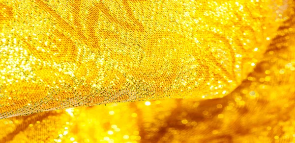 Texture background, pattern. fabric; yellow gold brocade. Organz — Stock Photo, Image