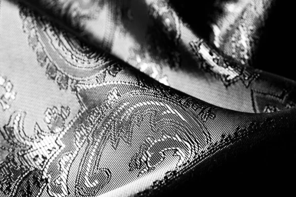 Texture, sfondo, tessuto grigio acciaio nero con patt paisley — Foto Stock