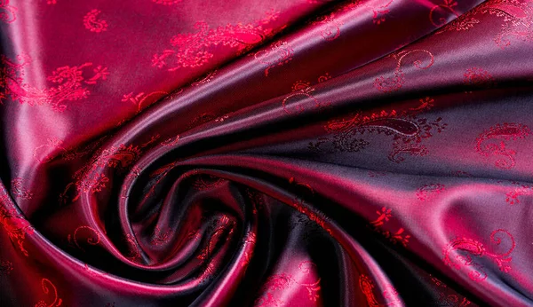 Textura, látka, červený hedvábí s paisleyovou maskou. Tato krásná p — Stock fotografie
