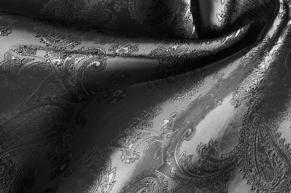 Texture, sfondo, tessuto grigio acciaio nero con patt paisley — Foto Stock