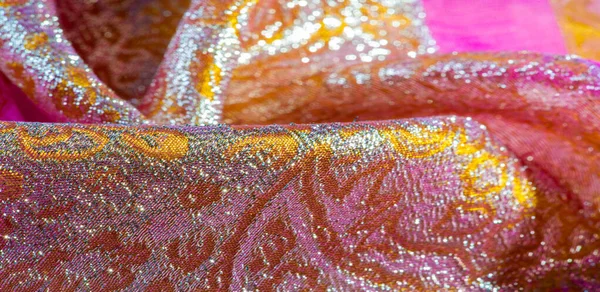 Tekstura, tło, wzór. Różowy Brokat tkanina. Organza brocad — Zdjęcie stockowe