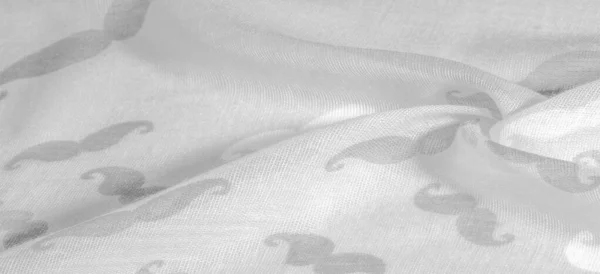 Textura fundo, tecido de seda branca com musta desenhos animados pintados — Fotografia de Stock